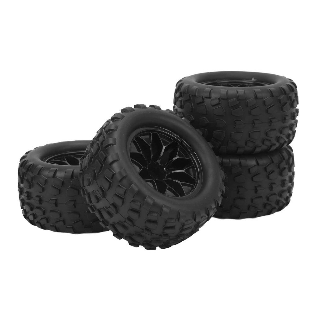 equlup RC Truck Tires, 4 PCS RC Car Beadlock Wheels Rim Tire and Wheels Car Tire Replacement Preglued Rubber Tires Accessories for 1 10 Truck