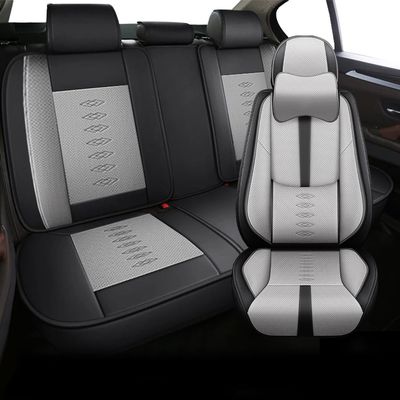 5PCS Car Seat Covers for Chevy Trailblazer 2021-2024 2025 Waterproof Seat Covers with Lumbar Support Nappa Leather Anti-Slip Car Seat Cover for Chevy TrailblazerBlack&Gray-Deluxe