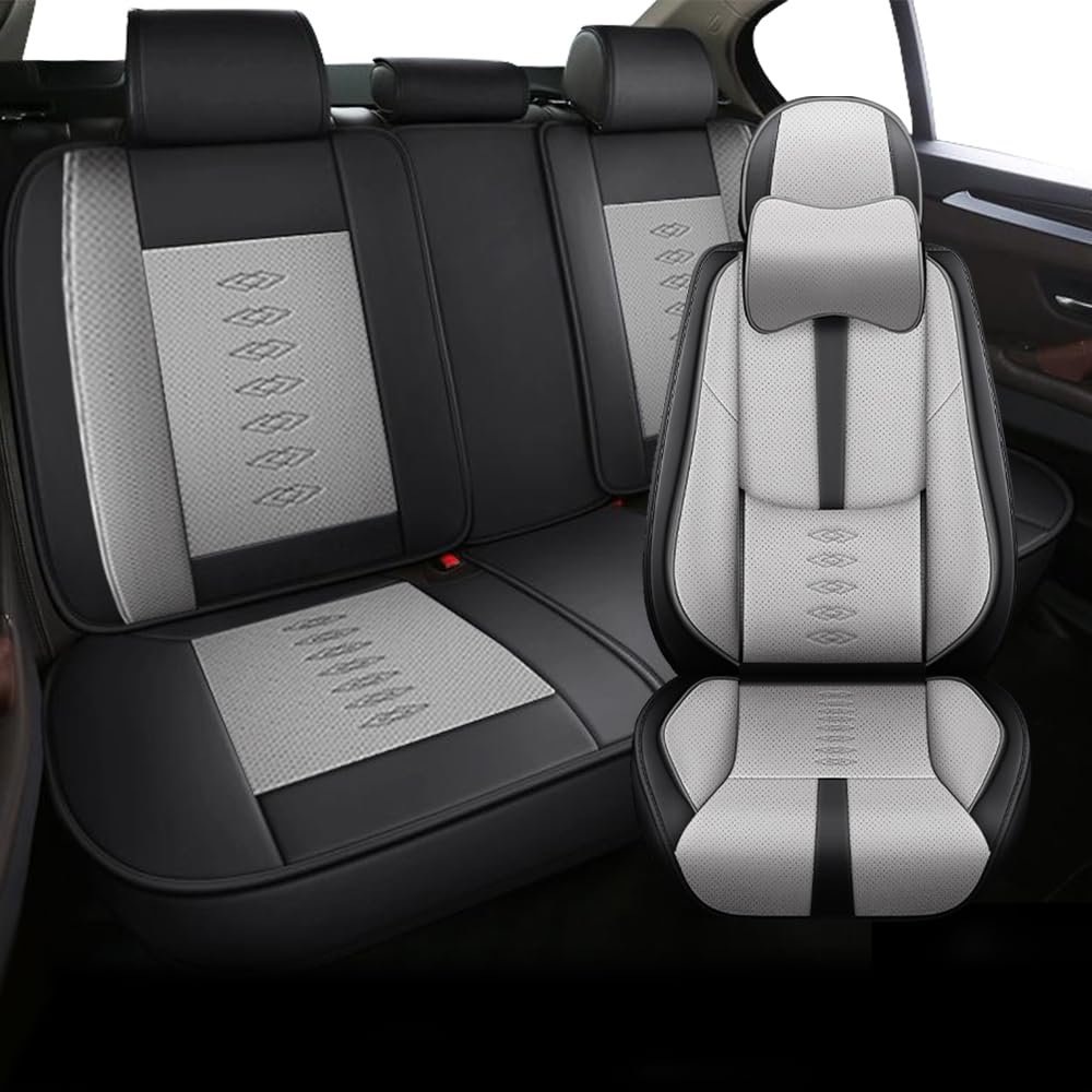 5PCS Car Seat Covers for Chevy Trailblazer 2021-2024 2025 Waterproof Seat Covers with Lumbar Support Nappa Leather Anti-Slip Car Seat Cover for Chevy TrailblazerBlack&Gray-Deluxe