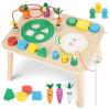 Activity Table for 1+ Year Old, 7 in 1 Wooden Montessori Activity Center Play Table with Drum, Bead Maze Shape Sorter Fishing Game, Kids Sensory Educational Toddler Learning Toys 1st Birthday Gifts view 1