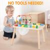 Activity Table for 1+ Year Old, 7 in 1 Wooden Montessori Activity Center Play Table with Drum, Bead Maze Shape Sorter Fishing Game, Kids Sensory Educational Toddler Learning Toys 1st Birthday Gifts view 3