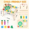 Activity Table for 1+ Year Old, 7 in 1 Wooden Montessori Activity Center Play Table with Drum, Bead Maze Shape Sorter Fishing Game, Kids Sensory Educational Toddler Learning Toys 1st Birthday Gifts view 4