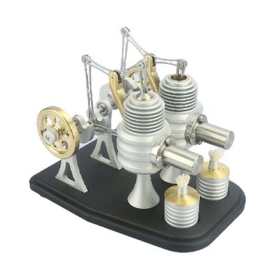 ENGINEDIY Stirling Metal Engine, All Metal Beam Heat Engine Twin-Cylinder External Combustion Engine Gifts for Machine Enthusiasts (Kit Version)