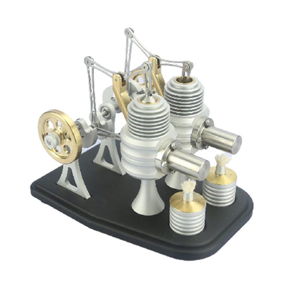 ENGINEDIY Stirling Metal Engine, All Metal Beam Heat Engine Twin-Cylinder External Combustion Engine Gifts for Machine Enthusiasts (Kit Version)