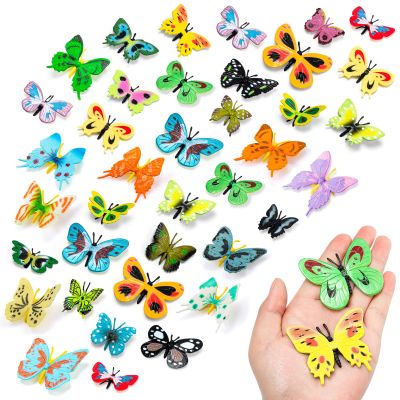 38 PCS Plastic Butterflies Toy, Butterfly Action Figures Art Toys, 38 Styles Colorful Lifelike Interactive Butterfly Decoration for Kindergarten, School Education and Animal Themed Party Decor