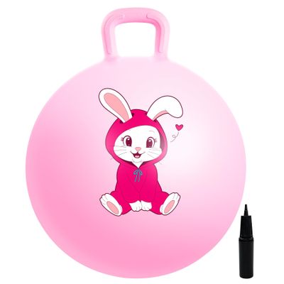 EVERICH TOY Hopper Ball, Pink Bunny Hopping Toys for Kids, 18 Inch Bouncy Ball with Handle, Indoor Outdoor Inflatable Hoppity Hop Toys for Girls Boys Gift with Pump