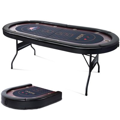 REAHOISY 10 Player Foldable Poker Table, 86" Large Professional Folding Texas Holdem Poker Card Table, Portable Casino Table for Game Room with Padded Rails & Cup Holders