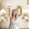 10th Birthday Decorations, White Gold Birthday Party Decorations for Girls Boys, Boho Beige Cream Balloons Party Supplies with Banner, Shiny Sash, Butterfly Cake Topper, 10 Number Foil Balloons view 3