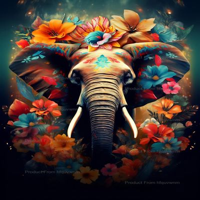 20x24 inch Colorful Flowers with Elephant DIY Diamond Painting Kits for Adults - Wild Elephant Diamond Painting Kits,Full Drill Crystal Rhinestone Embroidery Craft Kits for Home Decor Gifts