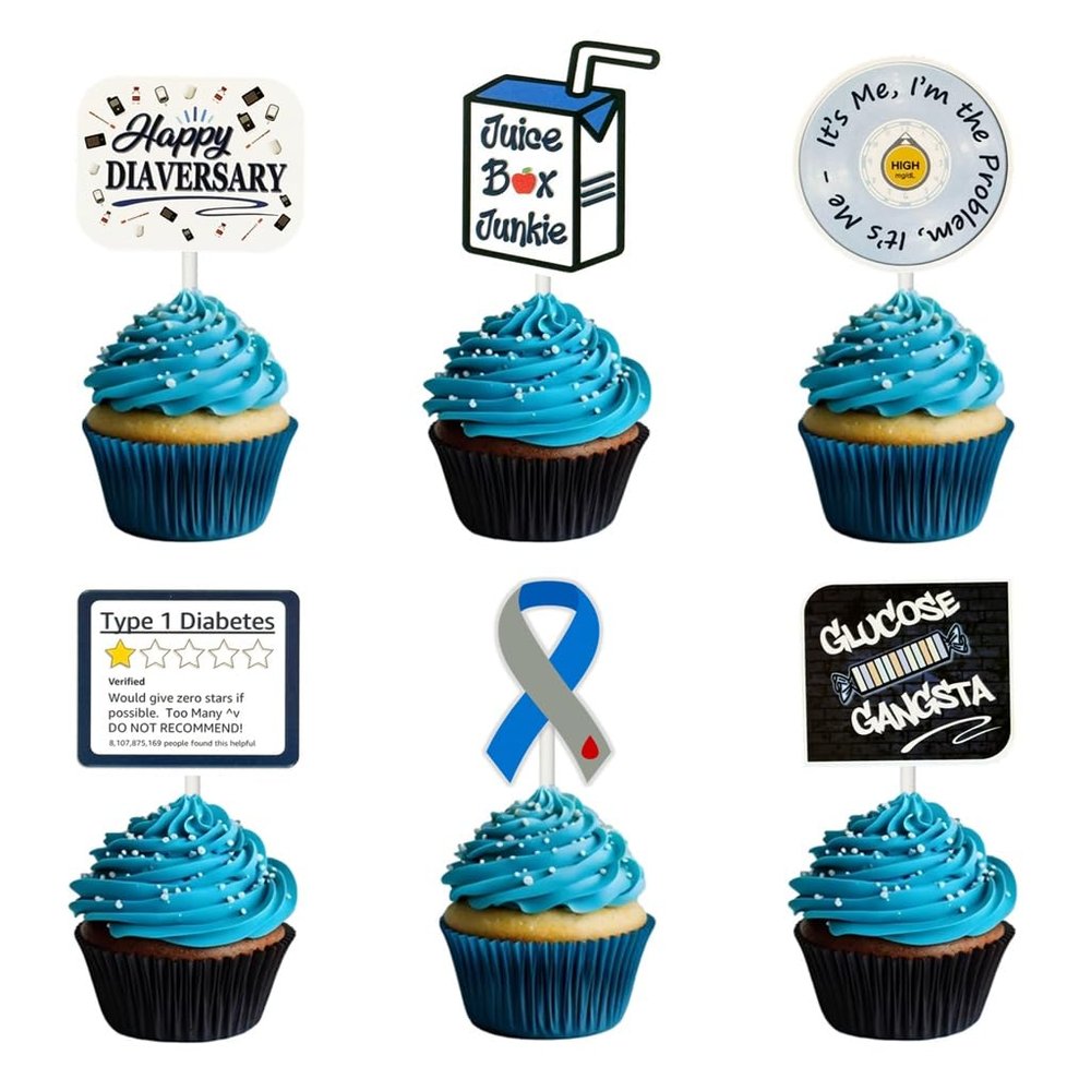 12pk Happy Diaversary CupCake Topper Kit - Expressive T1D Humor, Funny Messaging - Diaversary Celebration