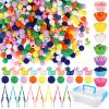 217 Pcs Duck Sensory Bin Filler Fine Motor Toys Counting Sorting 100 Felt Pompoms 100 Mini Duck Figures 8 Tweezers 8 Silicone Plates 1 Storage Box, for Counting Sorting DIY Crafts (Duck) view 1