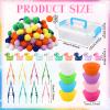 217 Pcs Duck Sensory Bin Filler Fine Motor Toys Counting Sorting 100 Felt Pompoms 100 Mini Duck Figures 8 Tweezers 8 Silicone Plates 1 Storage Box, for Counting Sorting DIY Crafts (Duck) view 2