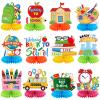 12 Pcs Welcome Back to School Decorations Honeycomb Centerpieces First Day of School Table Decoration Book Pencils Backpack Bus Table Topper for Party Favors Supplies view 1
