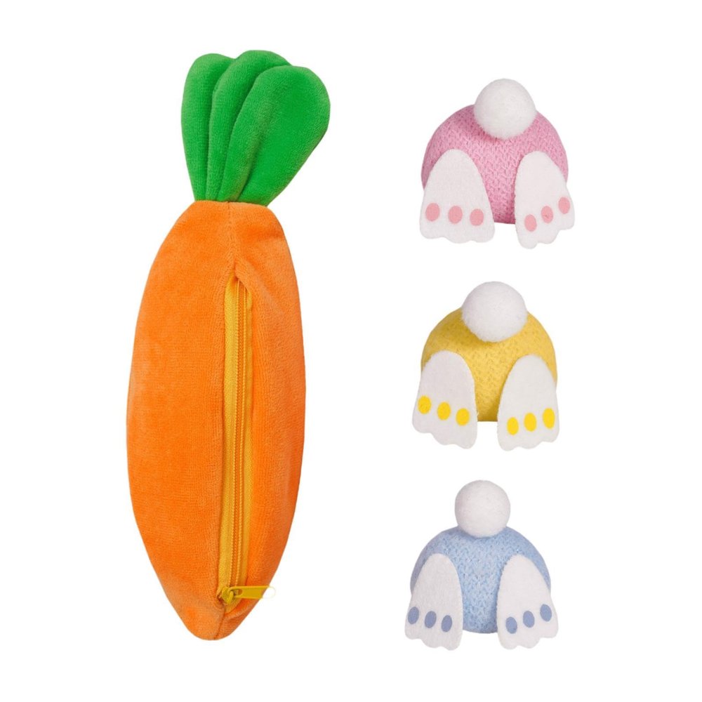 Easter Carrot Bunnies Toy Set with Zipper Pouch, Holiday Decoration and Gift