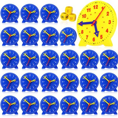 Batiyeer 25 Pcs Teaching Clock Kit Learn to Tell Time Teaching Mini Geared Clock with 3 Time Dice Classroom Educational Kit for Student Basic Math Development Teacher and Classroom Supplies