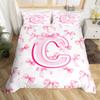 jejeloiu Kids Girls Cute Pink Bow Duvet Cover Toddler Size Coquette Bow Knot Bedding Set Personalized Initial C Comforter Cover Monogrammed Bedspread Cover Room Decor Modern Fashion,No Comforter view 1