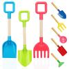 8 Pack Beach Sand Toy 16 Inch Long Beach Shovel Spade Sand Rake with Sturdy Wooden Handle Kid Garden Tools Spoon, Fork, Rake, Spade, Pointed Shovel Kids Gardening Set for Digging Dirt Snowing Planting view 1