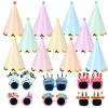 24 Pack Pastel Party Cone Hats with Sunglasses Funny Birthday Party Paper Hats with Pom Poms & Elastic Cord for Kids, Adults, Baby Shower, New Year, Christmas, Anniversary, Photo Props Supplies view 1