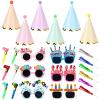 24 Pack Pastel Party Cone Hats, Funny Sunglasses Birthday Party Paper Hats with Blowouts, Pom Poms, Elastic Cord for Kids, Adults, Baby Shower, New Year, Christmas, Anniversary, Photo Props Supplies view 1