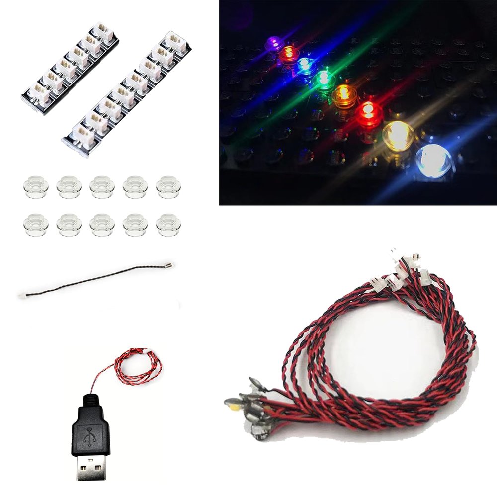 10 PCS/Pack Colorful LED Lighting Kit, DIY Brick Lighting Brick, Compatible with Building Blocks Models, Led Light Accessories USB Power (Pink)