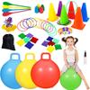 CWLAKON Outdoor Carnival Games 53Pcs, Hopper Balls for Kids, Soft Plastic Cones Bean Bags Ring Toss Game, Egg Spoon Relay Race, Outside Lawn Yard Backyard Field Day Birthday Party Family Reunion Game view 1