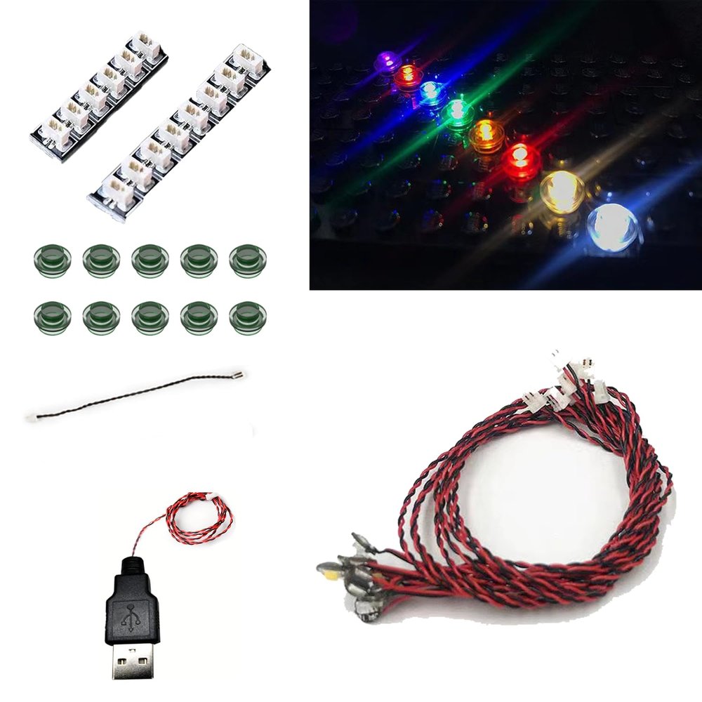 10 PCS/Pack Colorful LED Lighting Kit, DIY Brick Lighting Brick, Compatible with Building Blocks Models, Led Light Accessories USB Power (Green)