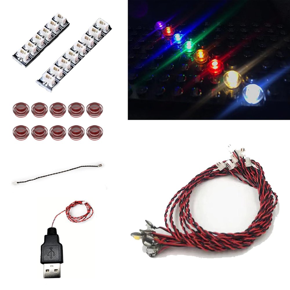 10 PCS/Pack Colorful LED Lighting Kit, DIY Brick Lighting Brick, Compatible with Building Blocks Models, Led Light Accessories USB Power (Self-Flashing red)