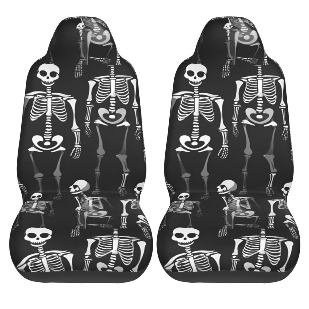 2 Pack Dead-Skeletons-Pattern Car Seat Covers, Elastic Automotive Seat Slipcovers, Protects Seats from Stains and Pets, Good for Everyday Use