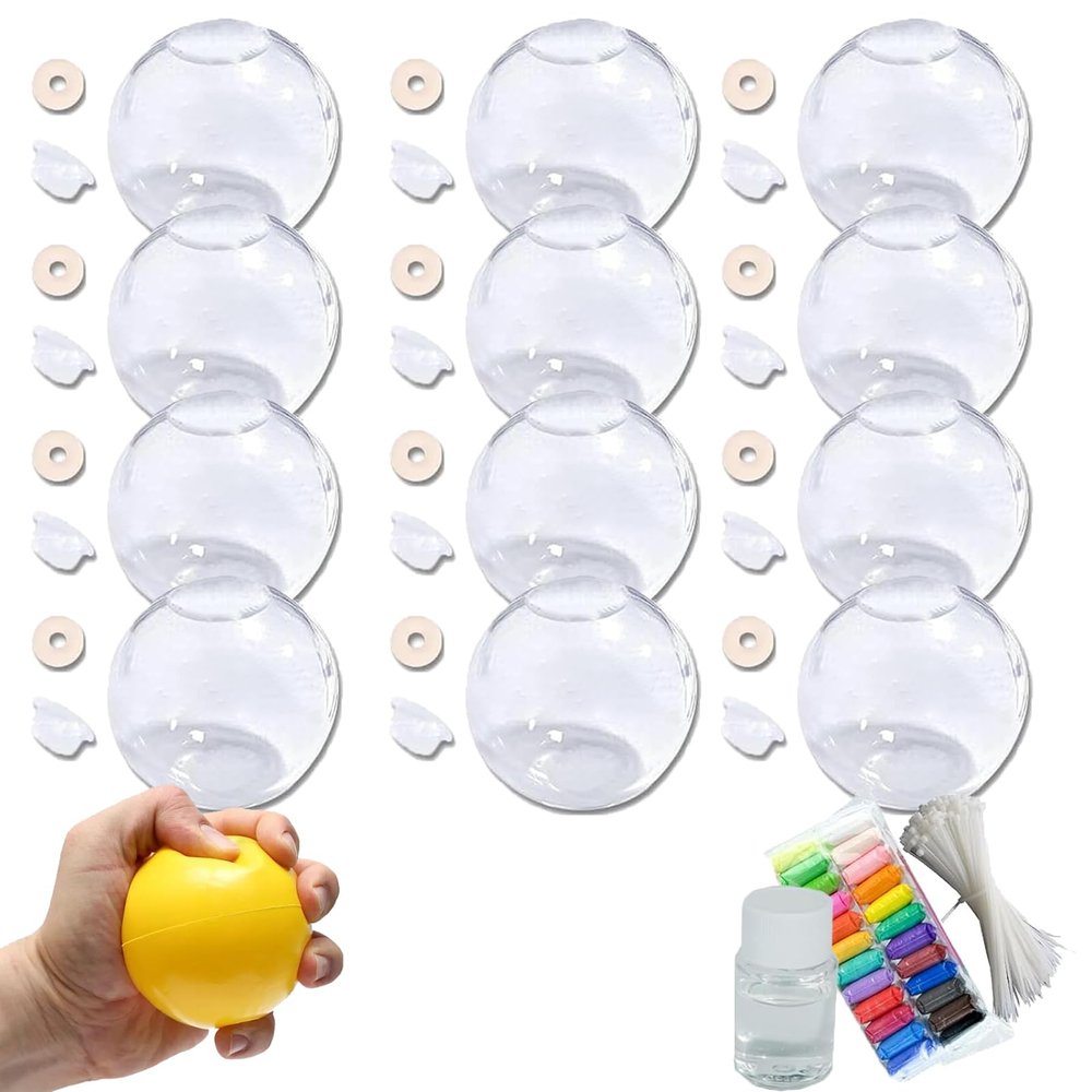 12pcs Milky Blank Skins Empty Stress Ball DIY Kit, Blank Pressure Ball Skin DIY Kit, Vacuum Squishy DIY Stress Ball Making Kit with Stress Ball Skin, Lid, Glue (Transparent,5cm)
