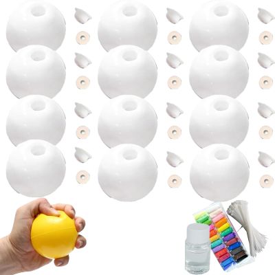 12pcs Milky Blank Skins Empty Stress Ball DIY Kit, Blank Pressure Ball Skin DIY Kit, Vacuum Squishy DIY Stress Ball Making Kit with Stress Ball Skin, Lid, Glue (White,5cm)