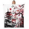 jejeloiu Cherry Blossoms Fleece Throw Blanket Baby 30"x40" Kids Japanese Style Building Tree Sherpa Blanket Plush Fuzzy for Boys Girls Sunset Fuji Mountain Decor Spring Sakura Flower for Bed Chair view 1