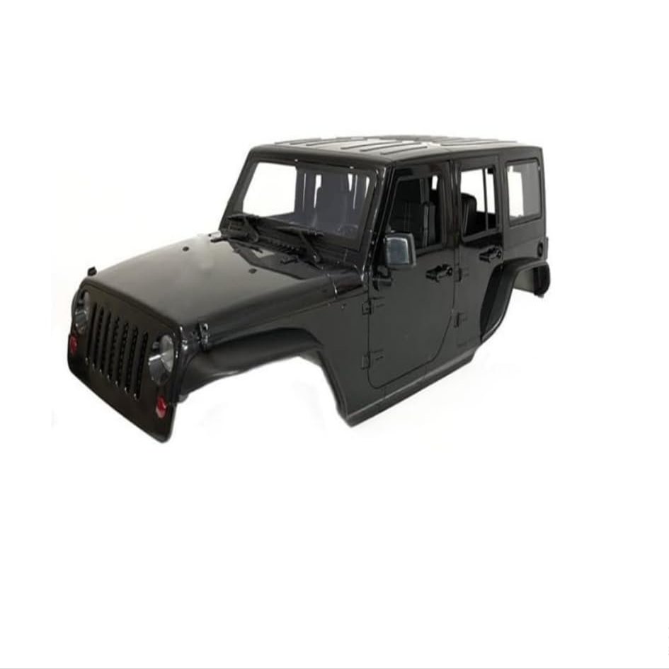 1/10 Wrangler Hard Body Shell Kit 313mm Wheelbase for Axial SCX10,SCX10 II,90046,90047,RGT EX86100 Unassembled 4-Door Crawler Body with Openable Doors & Full Interior (Black)
