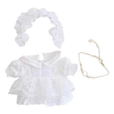niannyyhouse 10cm-15cm Plush Doll Clothes White Headdress Dress Accessories Compatible with 17cm Labubu Doll