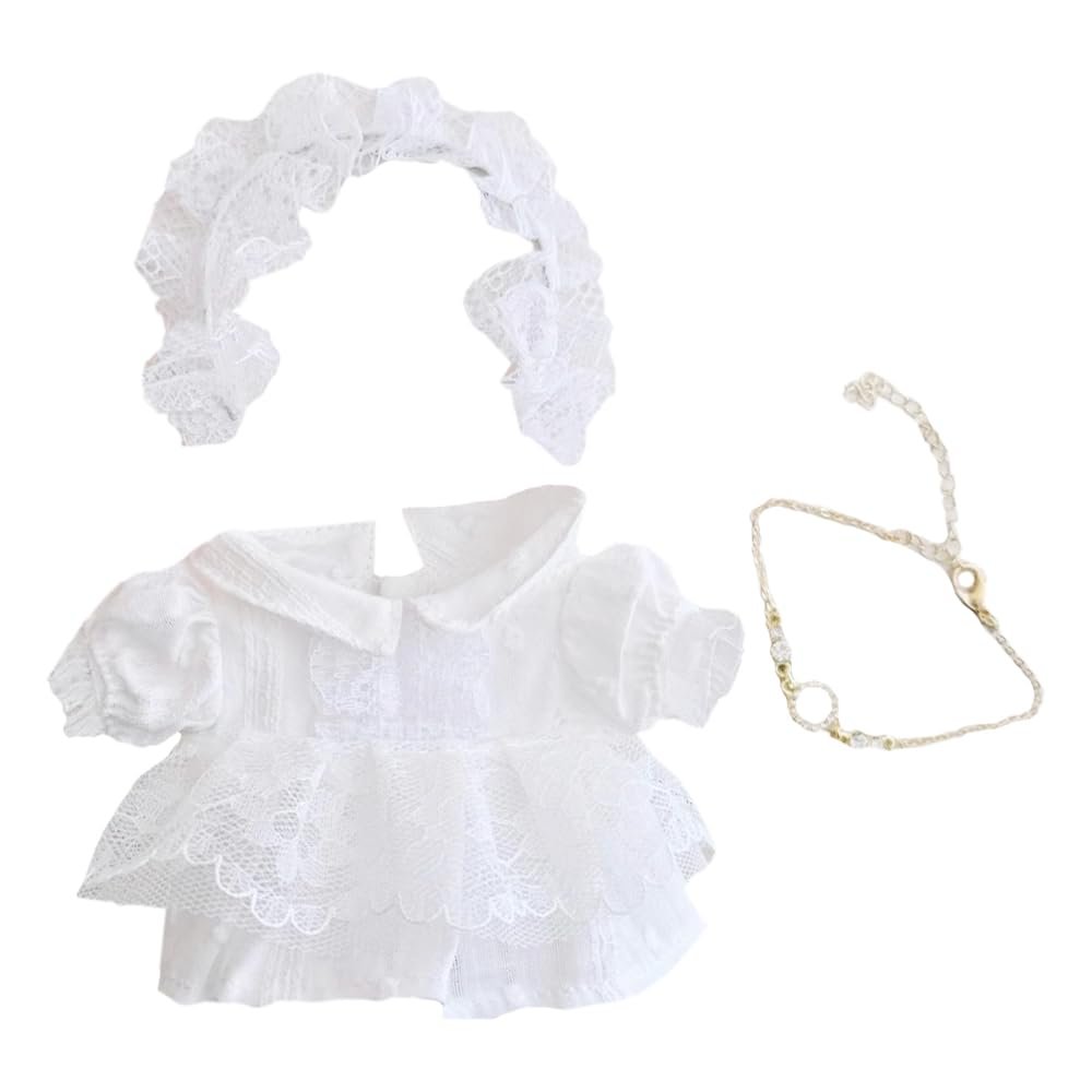 niannyyhouse 10cm-15cm Plush Doll Clothes White Headdress Dress Accessories Compatible with 17cm Labubu Doll