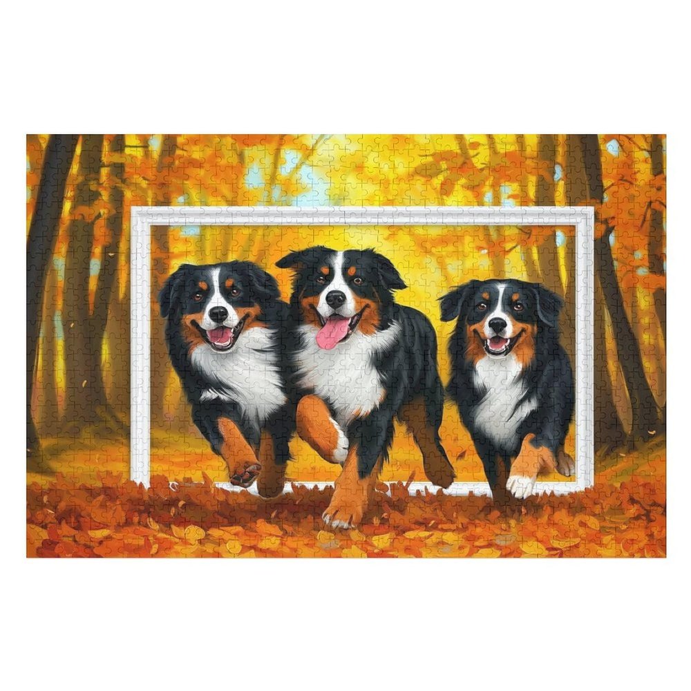 1000 Piece Jigsaw Puzzles for Adults Animal PuzzleDogs in Forest - Bernese Mountain Dogs in Autumn Park Puzzles Games for Animal Lovers Gift, Stress Relief Toys, Educational Puzzles Games