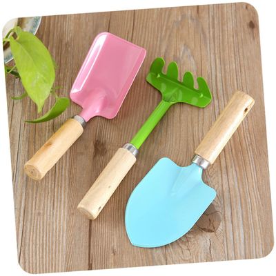 LIOOBO 3pcs Kids Tools Trowel Rake Shovel Sturdy Metal with Wooden Handles Safe Toys for Boys Girls