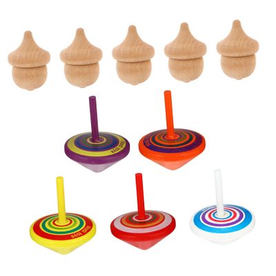 FELTECHELECTR 10pcs Colorful Wooden Spinning Tops Adorable Pine Cone Design for Toddlers Safe Water Paint Hand-Eye Coordination Stress Relief for Boy Girl