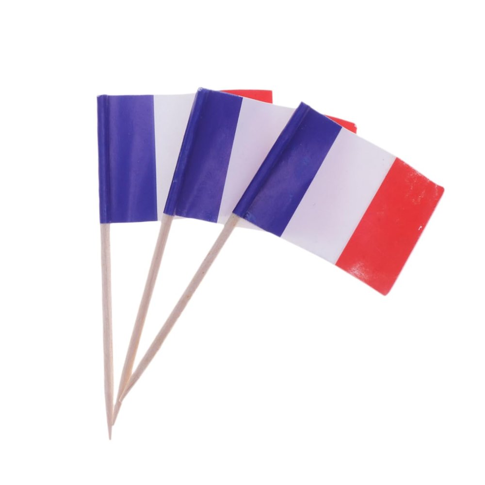 Ciieeo 100pcs French Flag Toothpick Picks for Cake Toppers Cupcake Decorations Party Supplies for Halloween and Birthday Celebrations