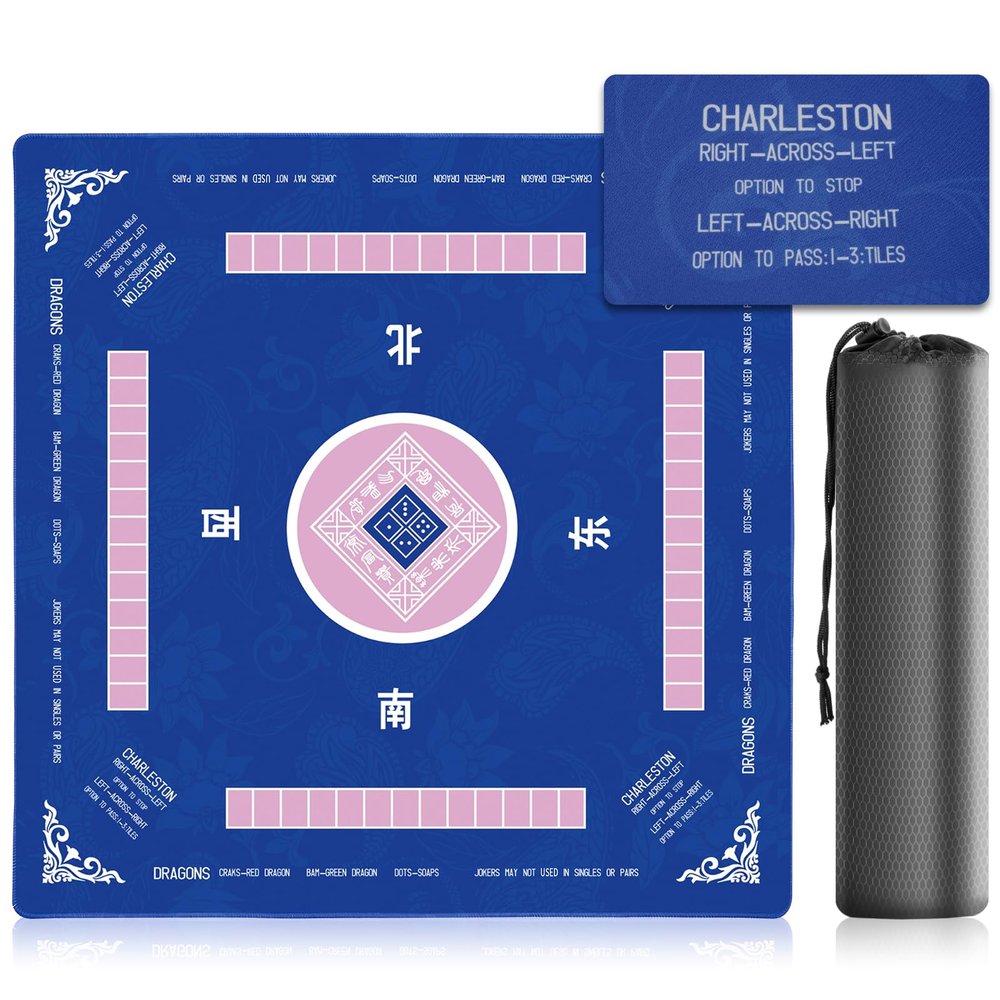 31.5 Inch Mahjong Mat for Table, 3MM Non-Slip & Noise Reduction Gaming Mat with Drawstring Bag, Perfect for Poker, Board Games, Card Games, Tile Games, and Dominoes (Bule)