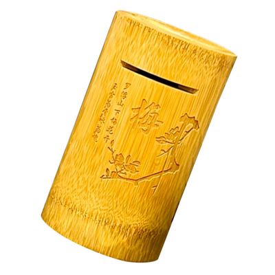 Abaodam Bamboo Money Storage Container Natural Bamboo Coin Bank for Saving Money Decorative and Vintage Style for Home Decor Encourages Saving Habits