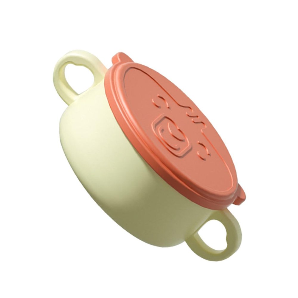 BESTonZON 1pc Stainless Steel Food Bowl Dual Handles Non- Base for Boy Girl Tableware Practical Grinding Design for Easy Feeding Removable and Compact for Hands