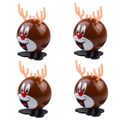 Hemoton 4Pcs Christmas Wind Up Round Shaped Deer for Fun Clockwork for Christmas Stocking Stuffers and Party Favors