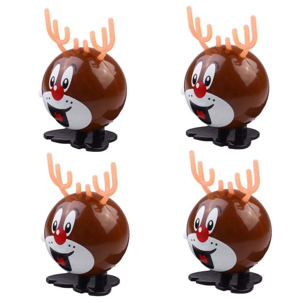 Hemoton 4Pcs Christmas Wind Up Round Shaped Deer for Fun Clockwork for Christmas Stocking Stuffers and Party Favors