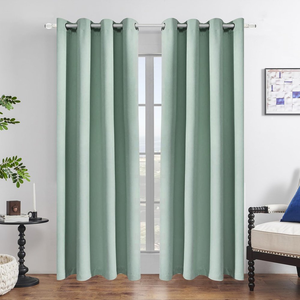 100% Blackout Curtains,Solid Thermal Insulated Grommet Blackout Curtains Drapes for Bedroom Window,Thermal Insulated Room Darkening for Living Room (Green, 63in*52in)