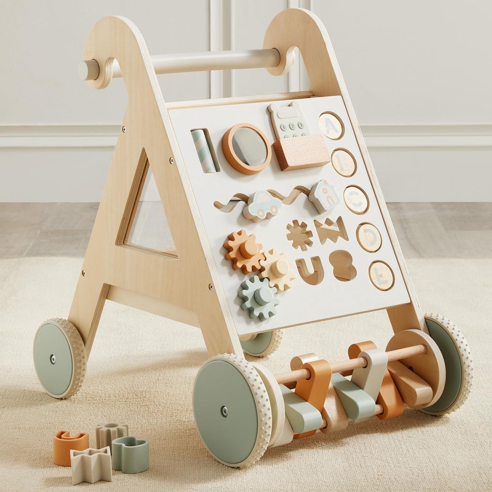 Asweets Wooden Baby Walker, Baby Push Walker, Montessori Walker Toy for Boys and Girls, Step Right Up Activity Walker, Push Toys for Kids Development