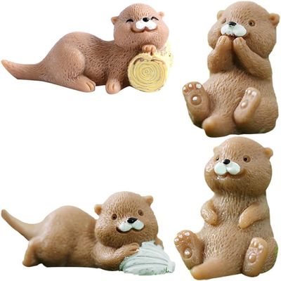 4Pcs Miniature Otter Fairy Garden Kit  Cute Otter Figurines for Micro Landscape, Plant Pots, Bonsai Craft Decor, Desk Decorations, Cake Toppers, DIY Fairy Garden Accessories, Home Ornaments