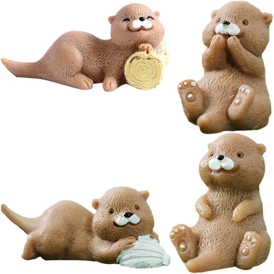 4Pcs Miniature Otter Fairy Garden Kit  Cute Otter Figurines for Micro Landscape, Plant Pots, Bonsai Craft Decor, Desk Decorations, Cake Toppers, DIY Fairy Garden Accessories, Home Ornaments