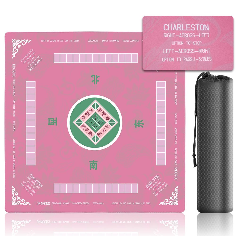 31.5 Inch Mahjong Mat for Table, 3MM Non-Slip & Noise Reduction Gaming Mat with Drawstring Bag, Perfect for Poker, Board Games, Card Games, Tile Games, and Dominoes (Pink)