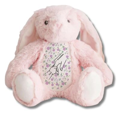 My Dearest Holding My Hand - Personalized Stuffed Bunny, Holding Kid Hands Mom Grandma Plush Bunny, You Hold Our Hands Stuffed Bunny, Personalized Easter Bunny Gift For Baby Kids Girls Boys