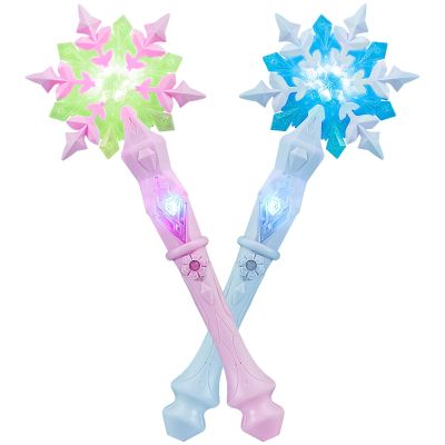 KingGlee Light Up Snowflake Wand with Music, Motion Sensitive Magic Princess Toy Wands for Kids Girls Birthday Roleplay Party Favor 2 Pack, Blue & Pink